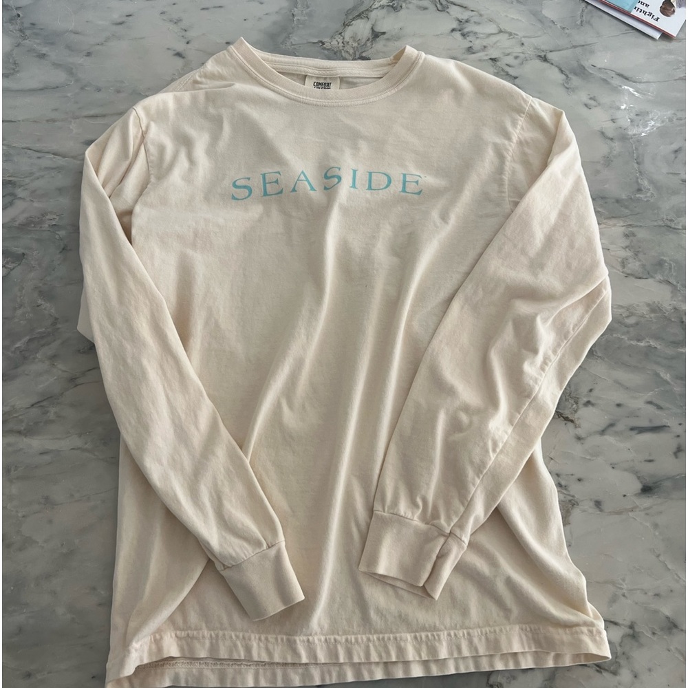 Seaside T-Shirt Long Sleeved. Pale Yellow. Size Small.